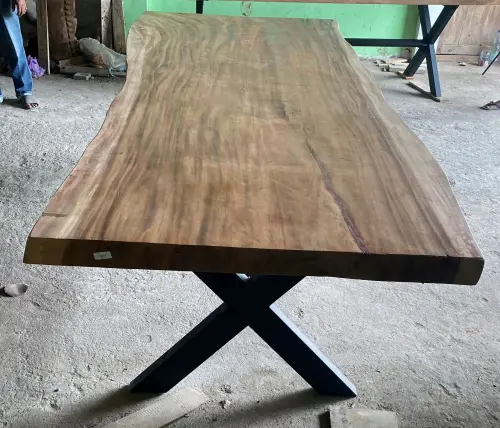 Product image of the product “Natural Wood Table suar with metal legs, 280cm length, 120cm width, 83.5cm height. Table top 7cm thickness ”